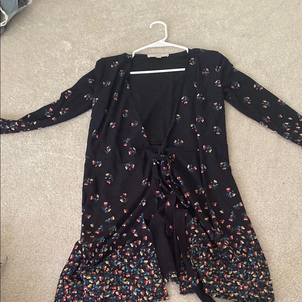 LOFT Black Petite floral wrap dress